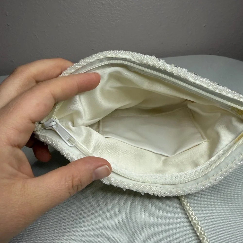 Lord & Taylor White Beaded Evening Bag